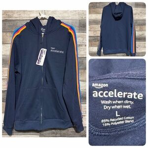 Amazon Accelerate Hoodie Adult Large Full Zip Navy Blue Rainbow Stripe
